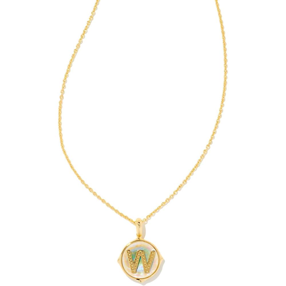 imageKendra Scott 14k GoldPlated Brass Letter AZ Disc Reversible Pendant Necklace Fashion Jewelry for WomenLetter W
