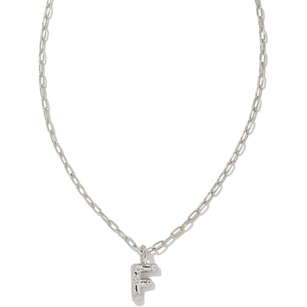 imageKendra Scott Crystal Letter Short Pendant Necklace Fashion Jewelry for WomenLetter F RHODIUMPLATED