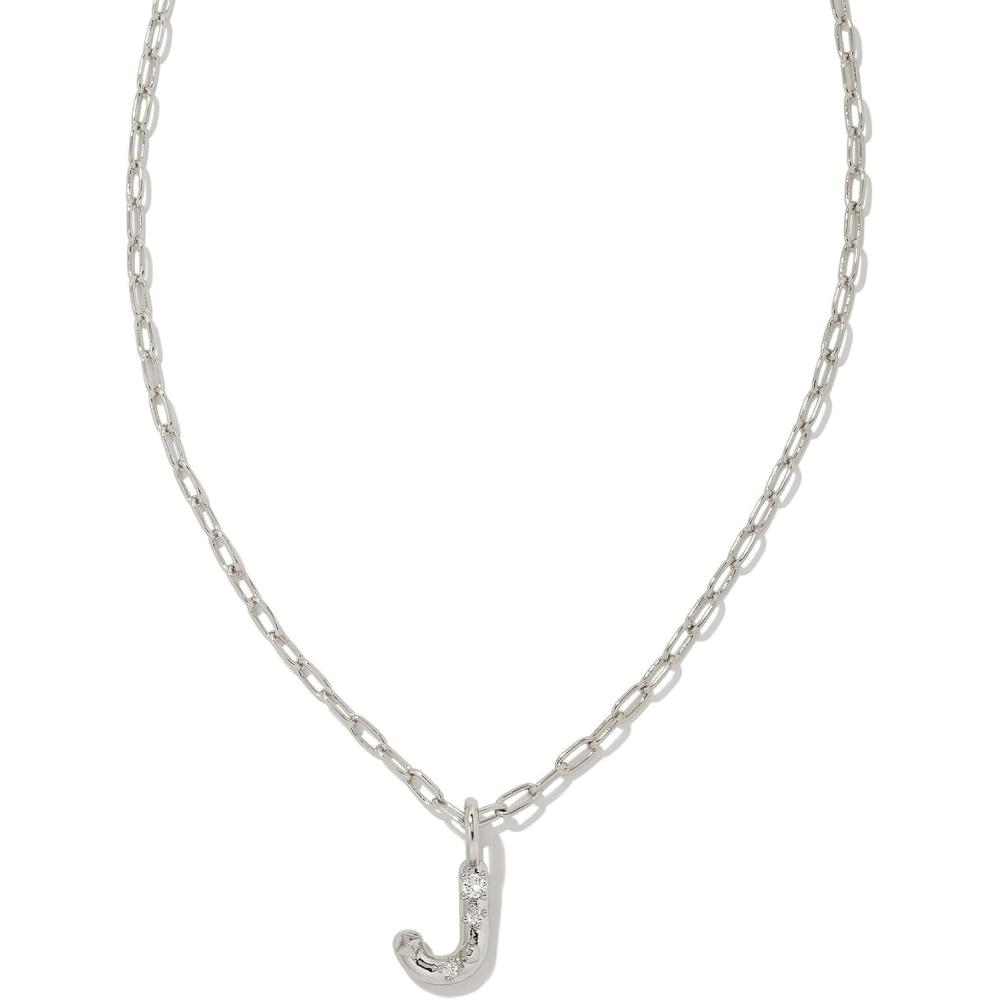 imageKendra Scott Crystal Letter Short Pendant Necklace Fashion Jewelry for WomenLetter J RHODIUMPLATED