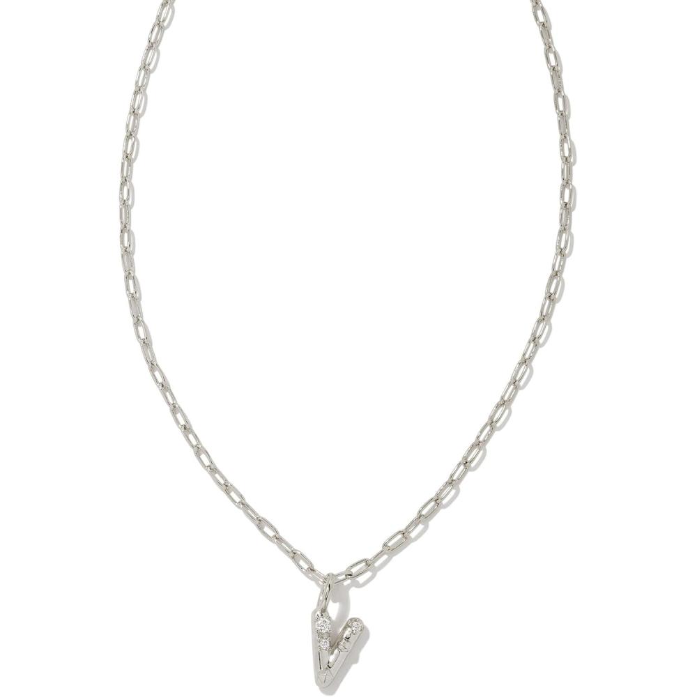 imageKendra Scott Crystal Letter Short Pendant Necklace Fashion Jewelry for WomenLetter V RHODIUMPLATED