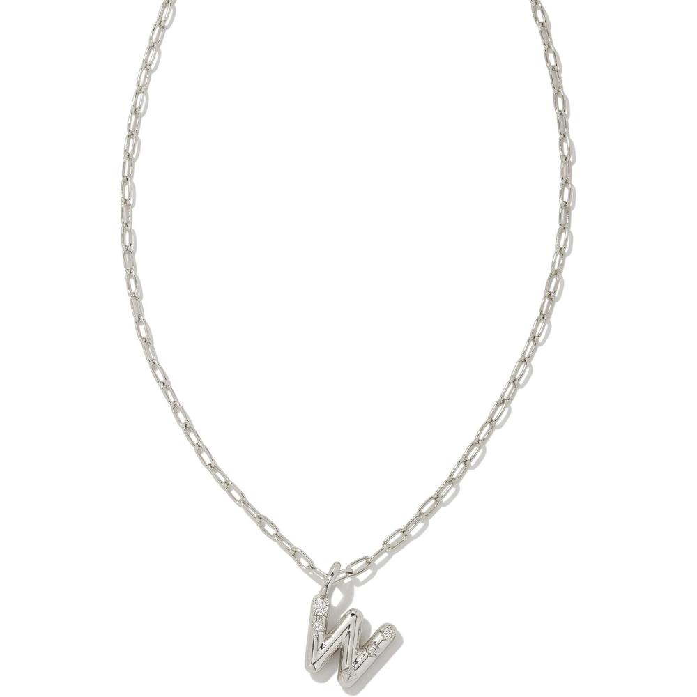 imageKendra Scott Crystal Letter Short Pendant Necklace Fashion Jewelry for WomenLetter W RHODIUMPLATED