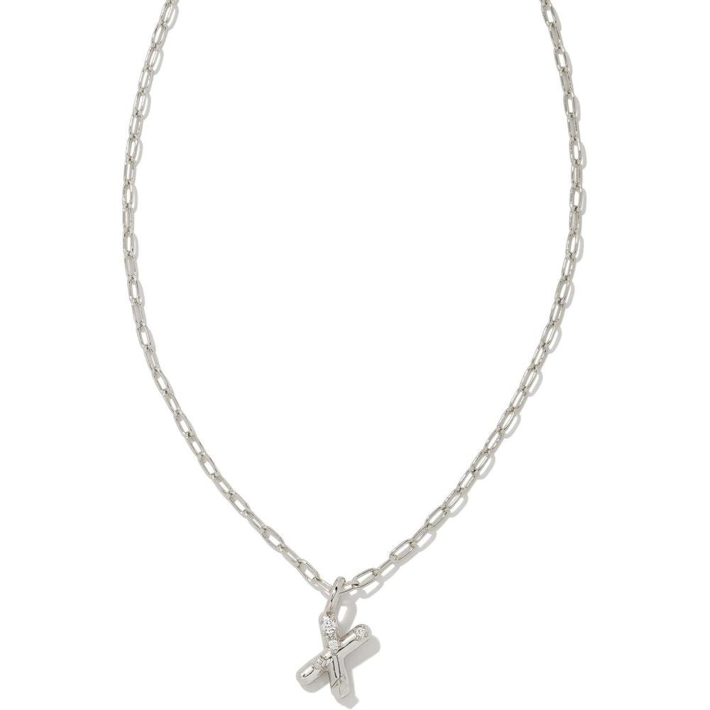 imageKendra Scott Crystal Letter Short Pendant Necklace Fashion Jewelry for WomenLetter X RHODIUMPLATED