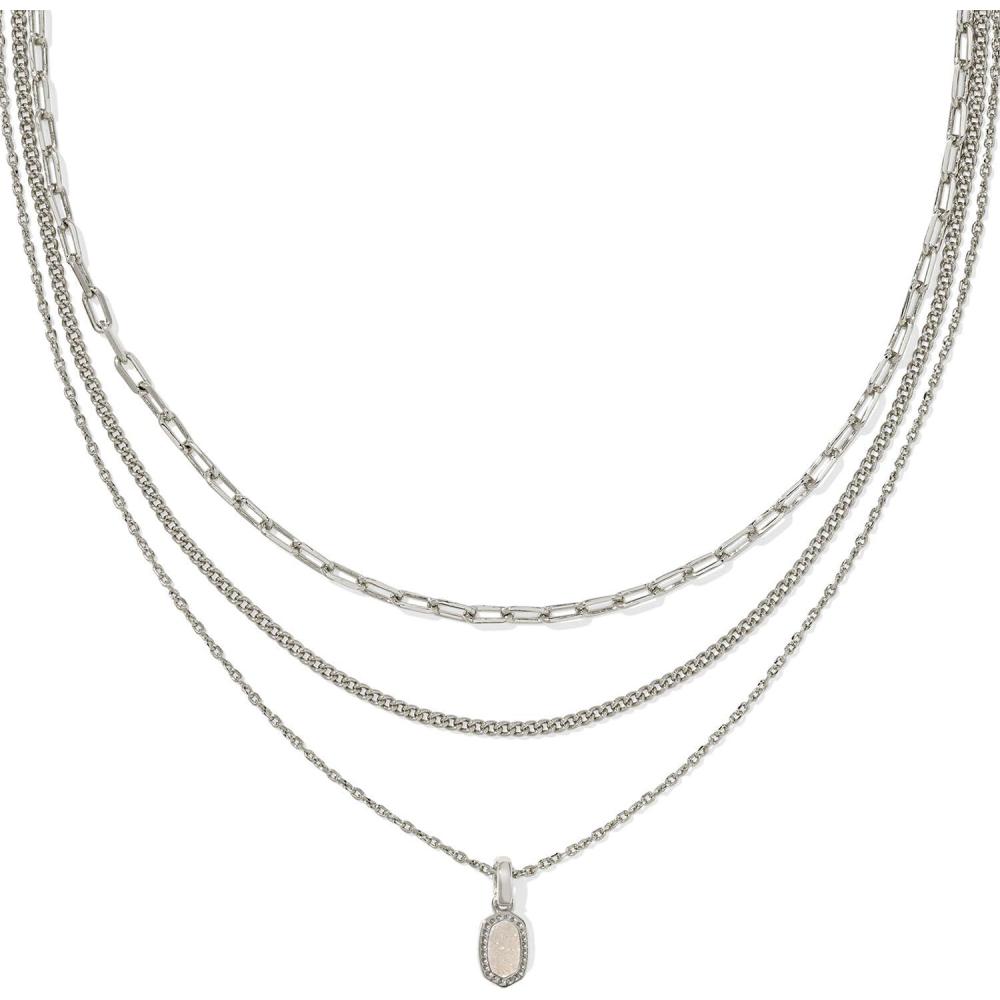 imageKendra Scott Mini Elisa Triple Strand Necklace in Iridescent Drusy RhodiumPlated Brass Fashion Jewelry for Women