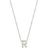 Kendra Scott Letters A-Z Pendant Necklace for Women, Fashion Jewelry, Rhodium-Plated Brass(Letter R)