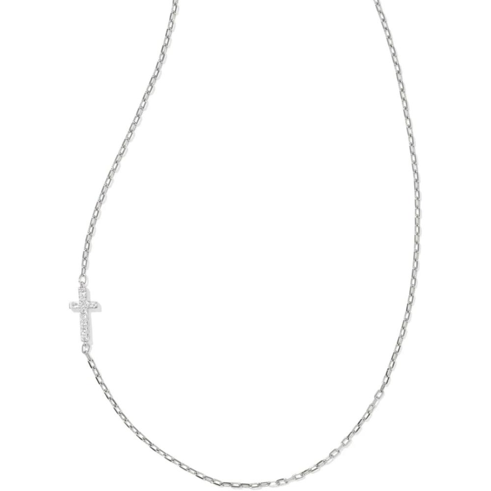 imageKendra Scott Cross Inline Pave Necklace Sterling Silver White Topaz