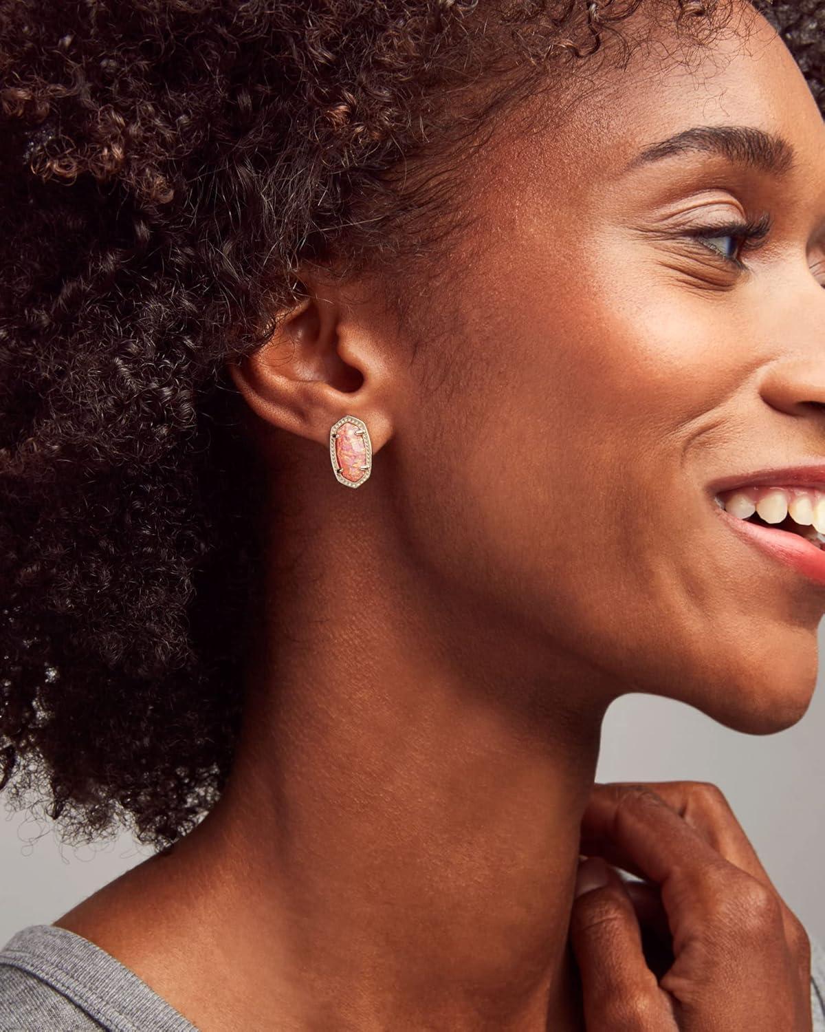 imageKendra Scott Ellie Stud Earrings for Women Fashion JewelryRHODIUM EMERALD CATS EYE