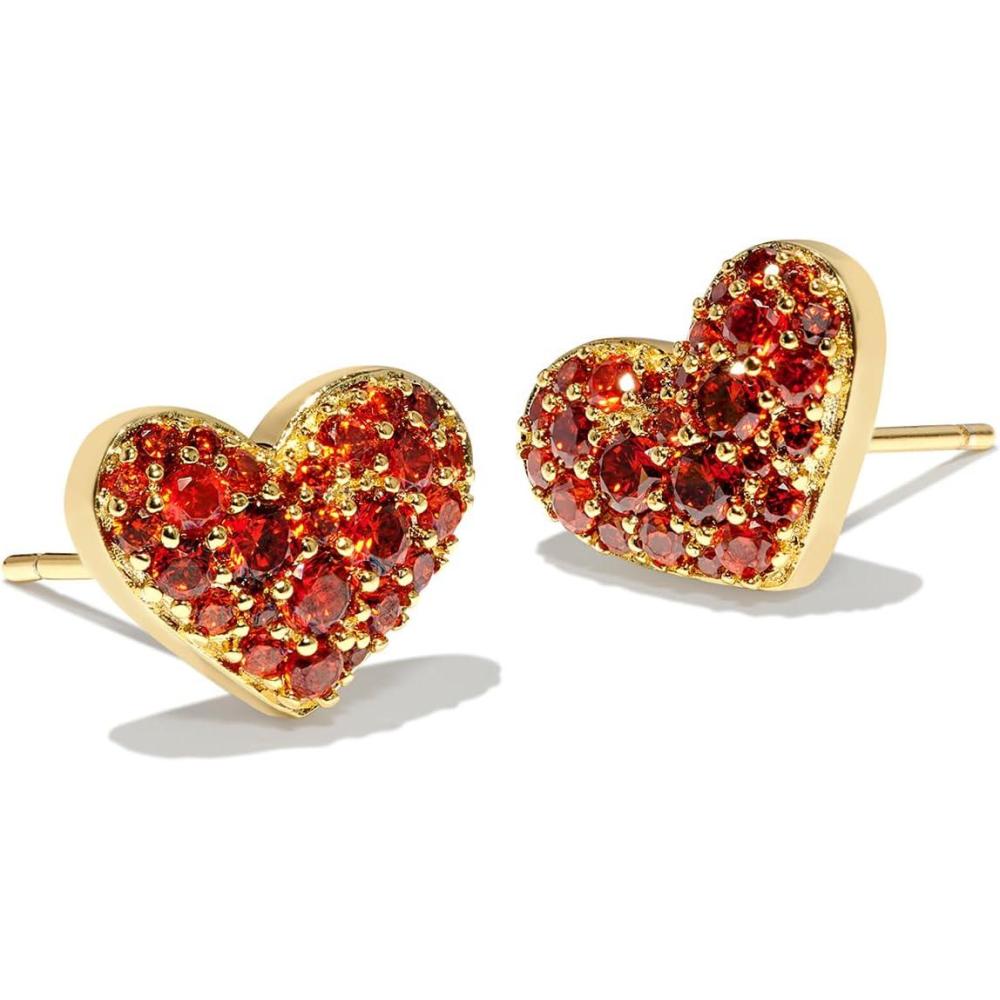 imageKendra Scott Ari Pave Crystal Heart Stud Earrings Fashion Jewelry for WomenGOLD GARNET