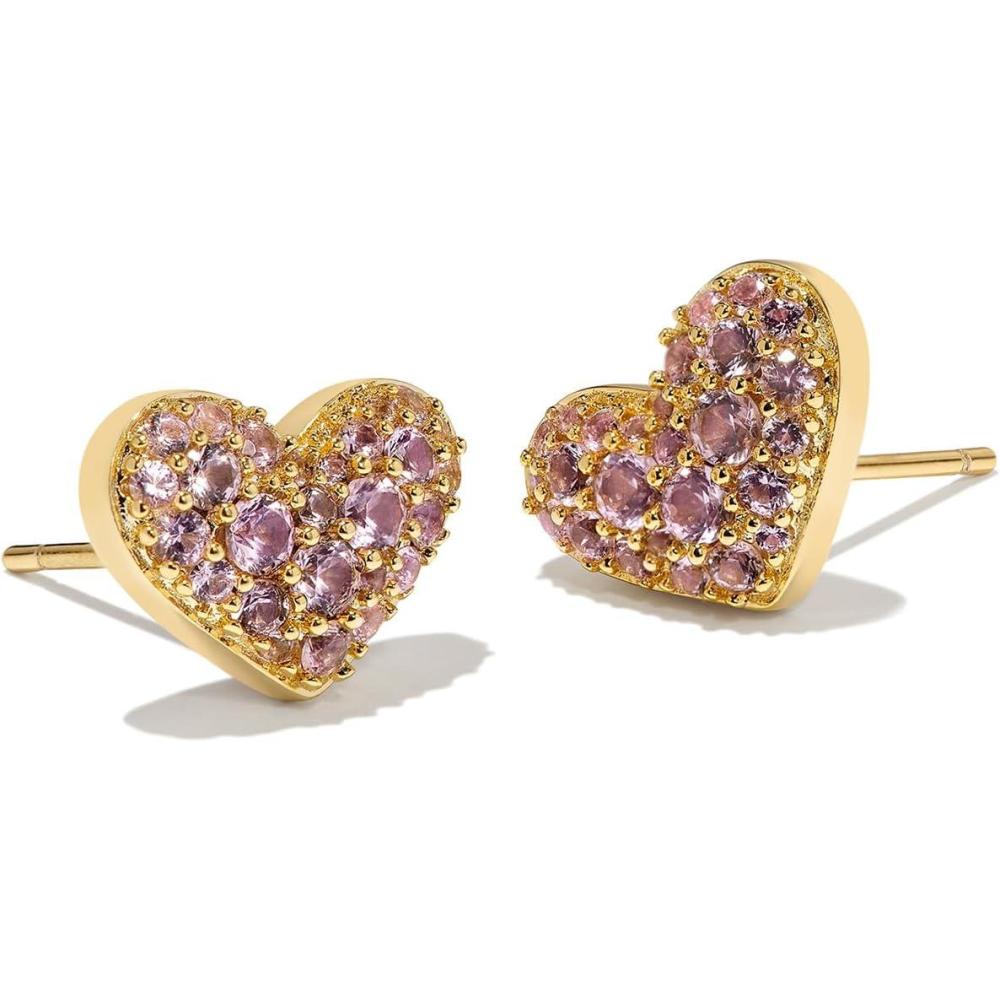 imageKendra Scott Ari Pave Crystal Heart Stud Earrings Fashion Jewelry for WomenGOLD KUNZITE PURPLE