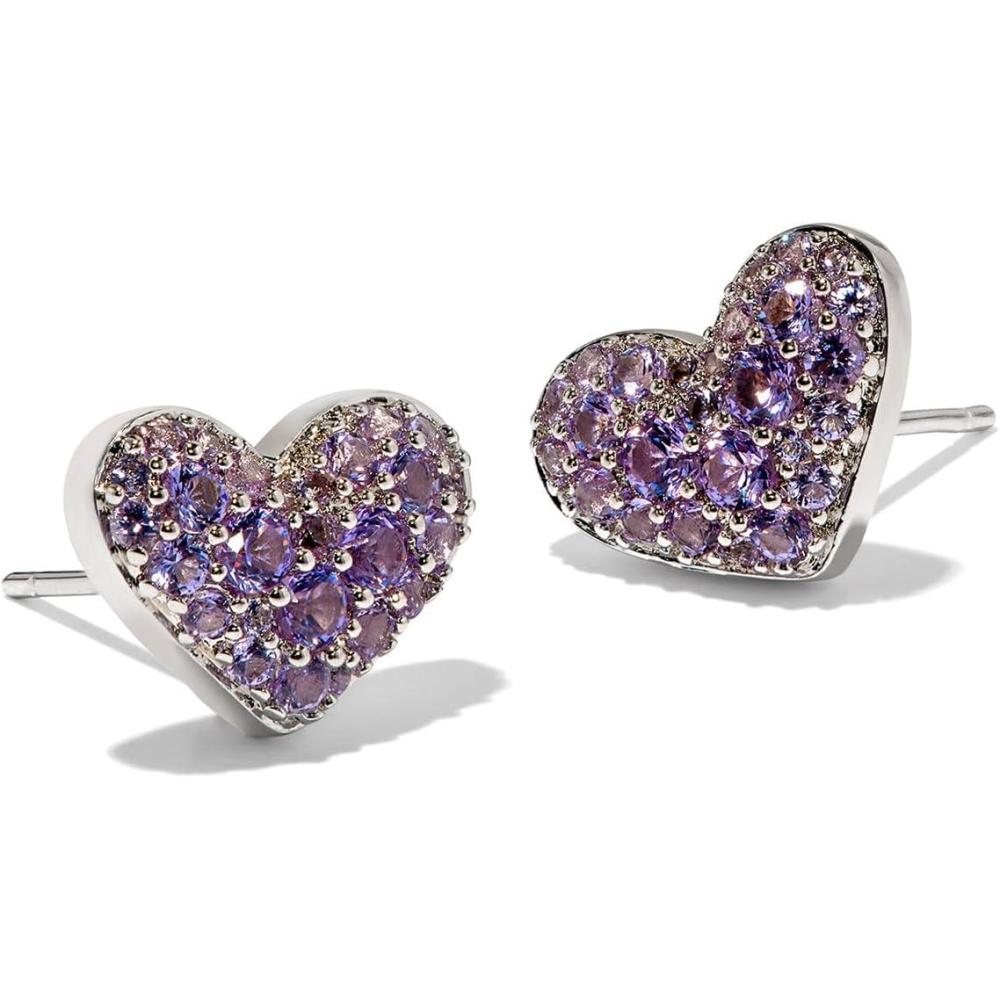 imageKendra Scott Ari Pave Crystal Heart Stud Earrings Fashion Jewelry for WomenRHODIUM SAPPHIRE LAVENDER BLUE