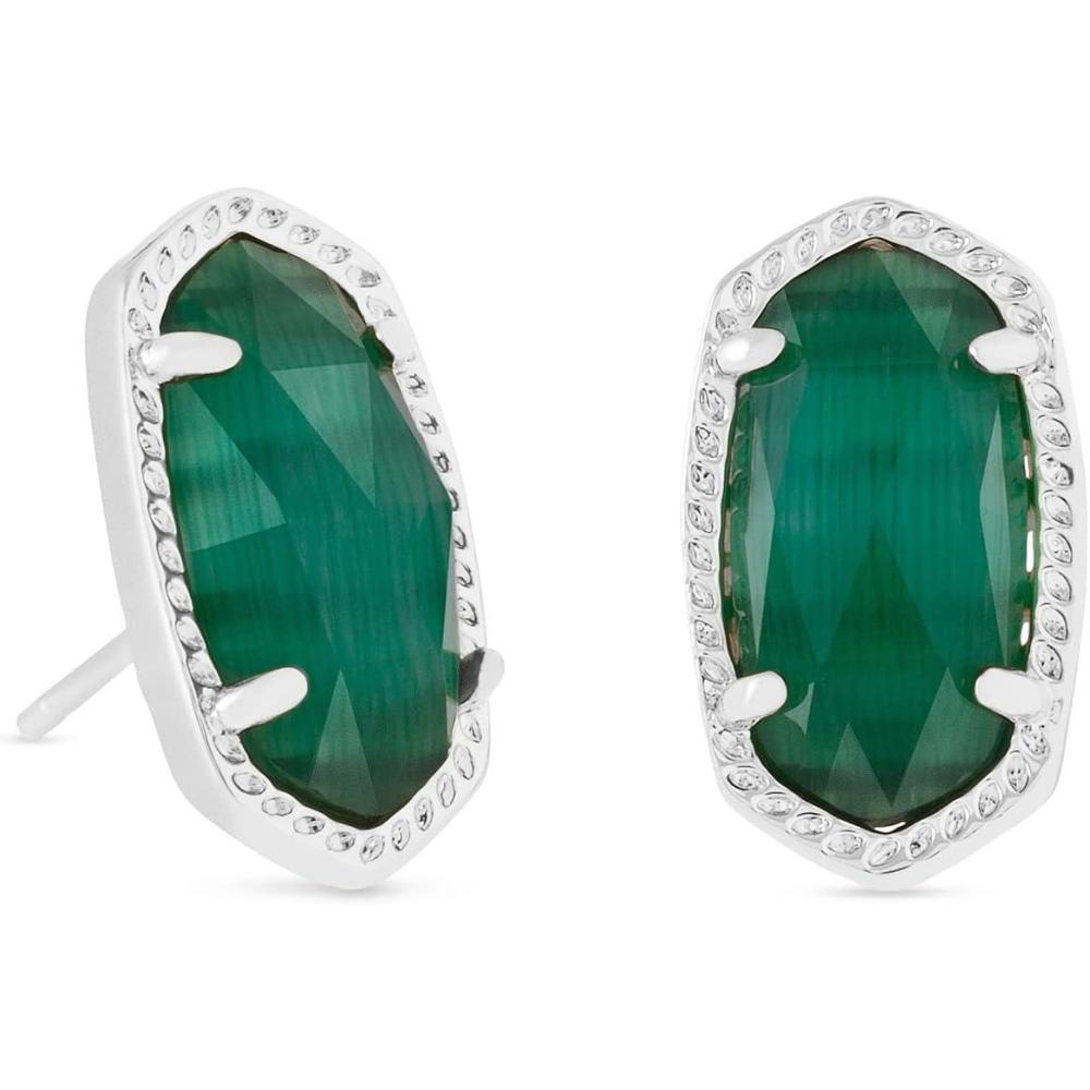 imageKendra Scott Ellie Stud Earrings for Women Fashion JewelryRHODIUM EMERALD CATS EYE