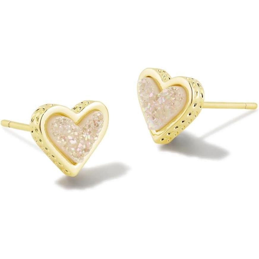 imageKendra Scott Framed Ari Heart Stud Earrings for Women Fashion Jewelry 14k GoldPlated Brass Iridescent Drusy