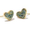 Kendra Scott Ari Pave Crystal Heart Stud Earrings, Fashion Jewelry for Women(GOLD – PARAIBA BLUE GREEN)