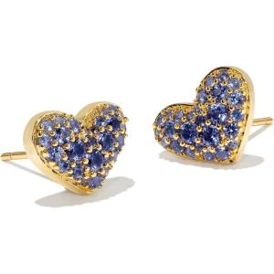 Kendra Scott Ari Pave Crystal Heart Stud Earrings, Fashion Jewelry for Women(GOLD – SAPPHIRE VIVID BLUE)