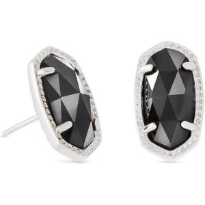 Kendra Scott Ellie Stud Earrings for Women, Fashion Jewelry(RHODIUM – BLACK OPAQUE GLASS)