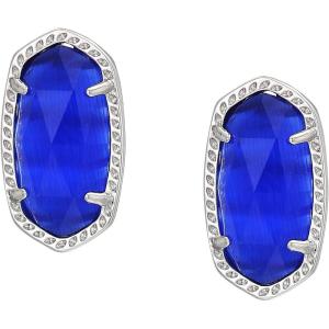 Kendra Scott Ellie Stud Earrings for Women, Fashion Jewelry(RHODIUM – COBALT CATS EYE)