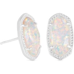 Kendra Scott Ellie Stud Earrings for Women, Fashion Jewelry(RHODIUM – WHITE OPAL)