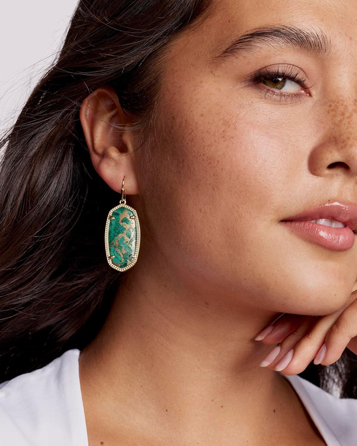 imageKendra Scott Elle Drop Earrings in Bronze Veined Green Malachite 14k GoldPlated Brass Fashion Jewelry for Women