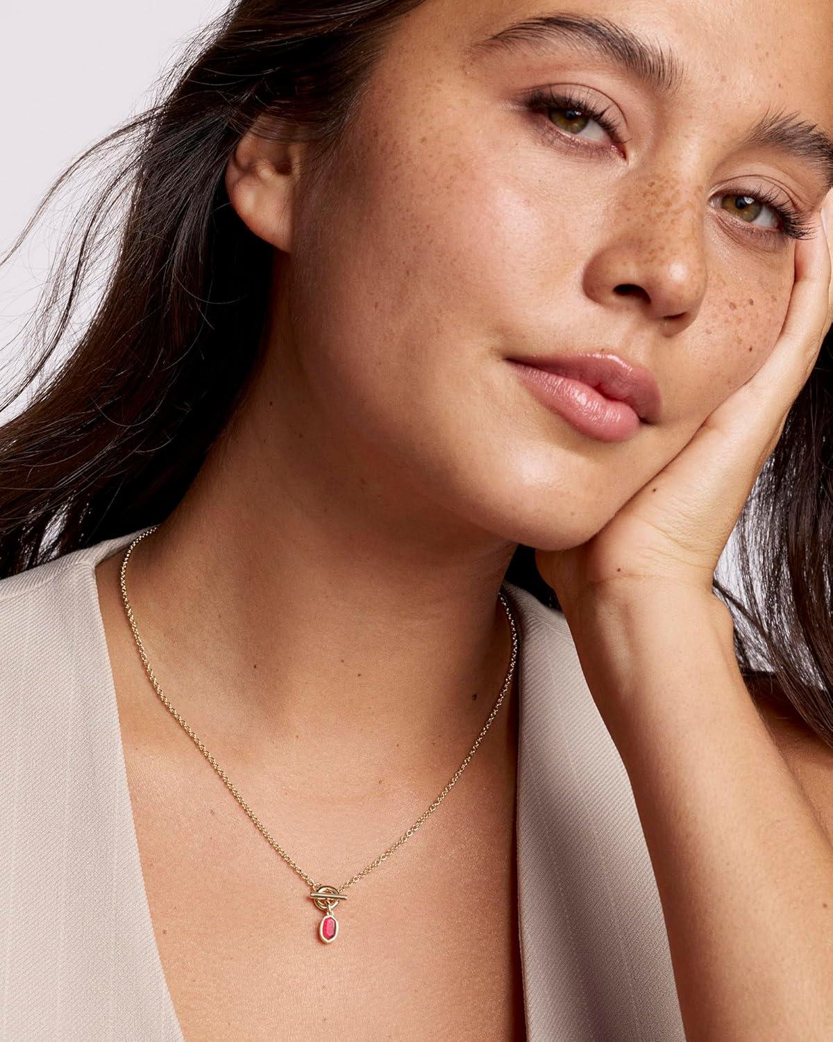 imageKendra Scott Mini Elisa Toggle Short Pendant Necklace Fashion Jewelry for WomenGOLD CARMINE RED ILLUSION