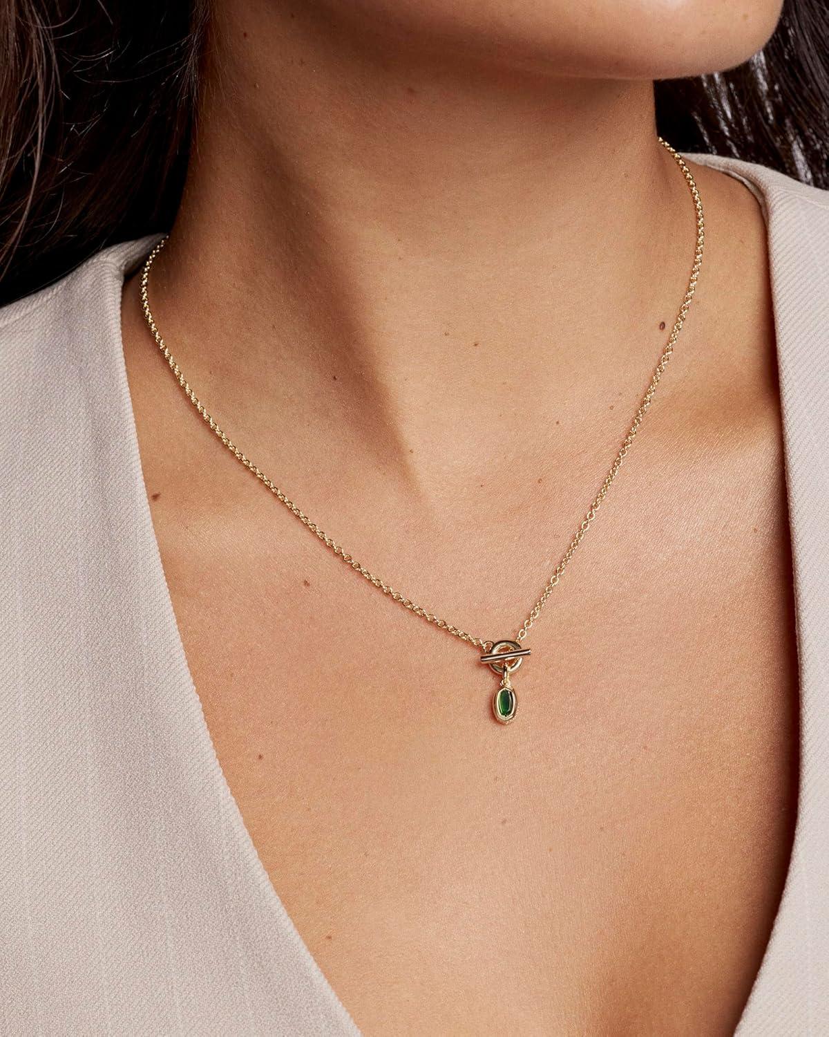 imageKendra Scott Mini Elisa Toggle Short Pendant Necklace Fashion Jewelry for WomenGOLD GREEN TIGERS EYE