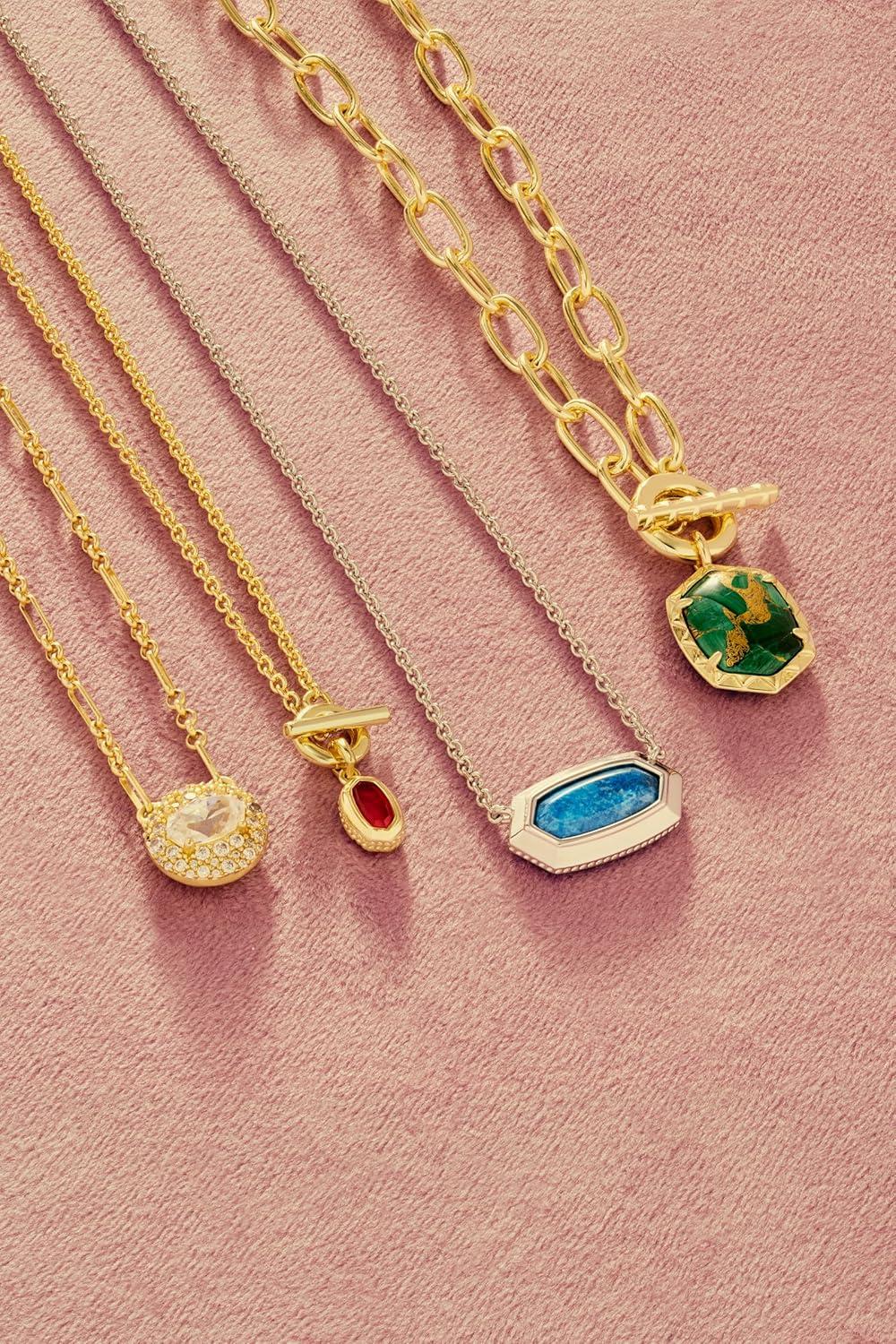 imageKendra Scott Mini Elisa Toggle Short Pendant Necklace Fashion Jewelry for WomenGOLD GREEN TIGERS EYE