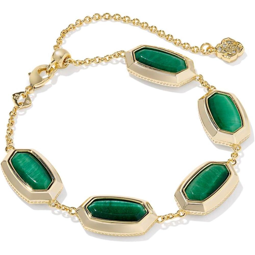 imageKendra Scott Elaina Bezel Delicate Chain Bracelet Fashion Jewelry for WomenGOLD GREEN TIGERS EYE