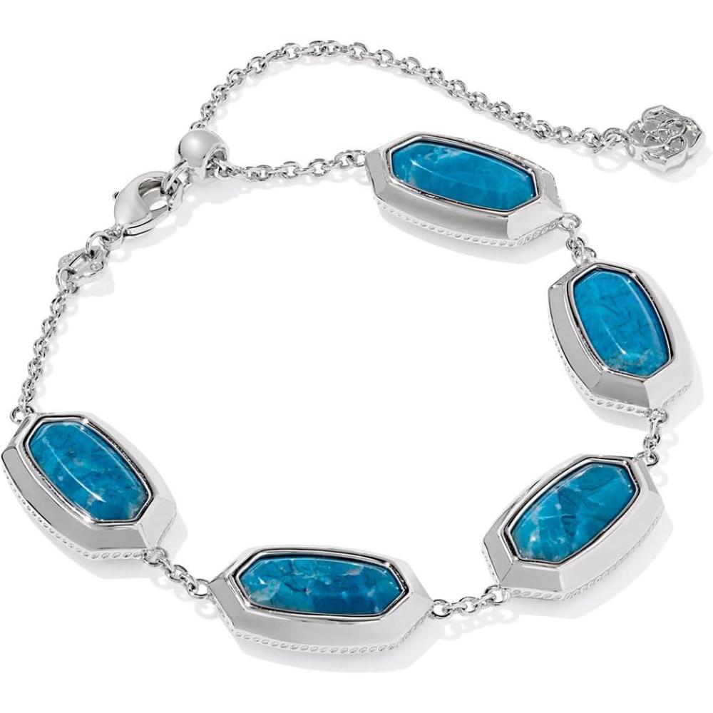 imageKendra Scott Elaina Bezel Delicate Chain Bracelet Fashion Jewelry for WomenRHODIUM  VARIEGATED INDIGO MAGNESITE
