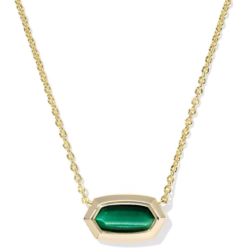 imageKendra Scott Elisa Bezel Short Pendant Necklace Fashion Jewelry for WomenGOLD  GREEN TIGERS EYE