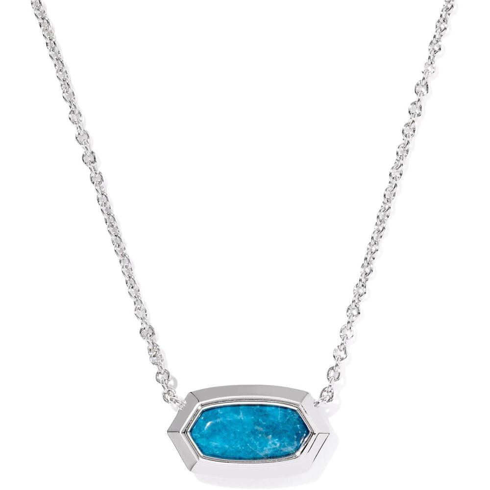 imageKendra Scott Elisa Bezel Short Pendant Necklace Fashion Jewelry for WomenRHODIUM VARIEGATED INDIGO MAGNESITE