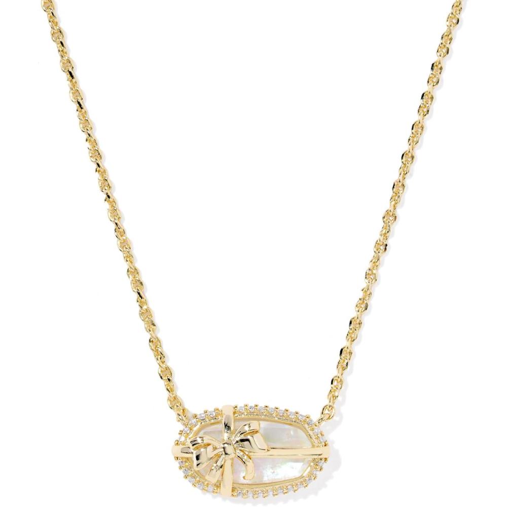 imageKendra Scott Elisa Bow Short Pendant Necklace Fashion Jewelry for WomenGOLD  IRIDESCENT CRYSTAL IVORY ILLUSION