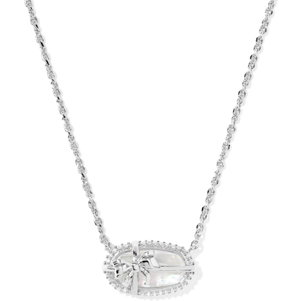 imageKendra Scott Elisa Bow Short Pendant Necklace Fashion Jewelry for WomenRHODIUM  IRIDESCENT CRYSTAL IVORY ILLUSION