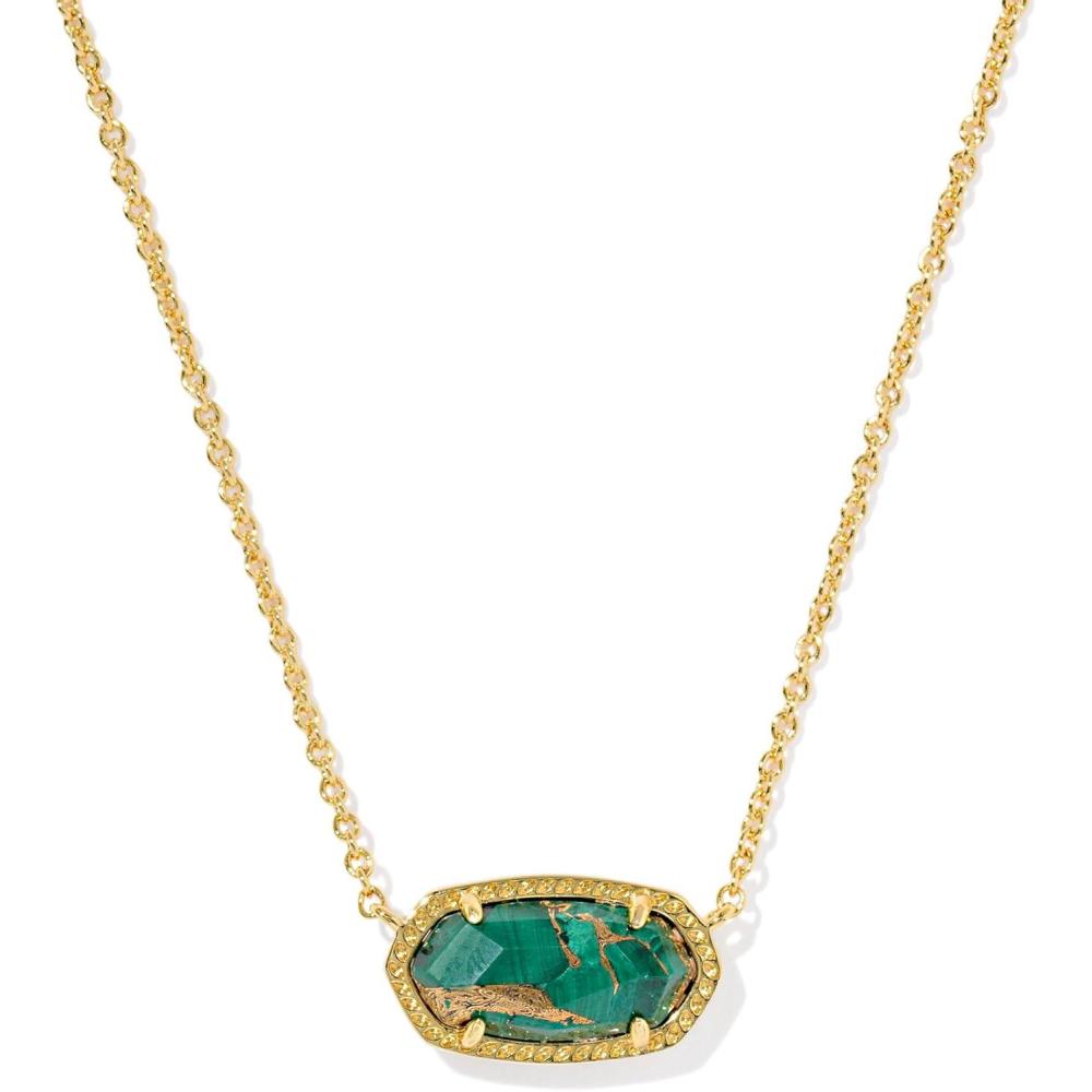 imageKendra Scott Elisa Pendant Necklace in Bronze Veined Green Malachite 14k GoldPlated Brass Fashion Jewelry for Women