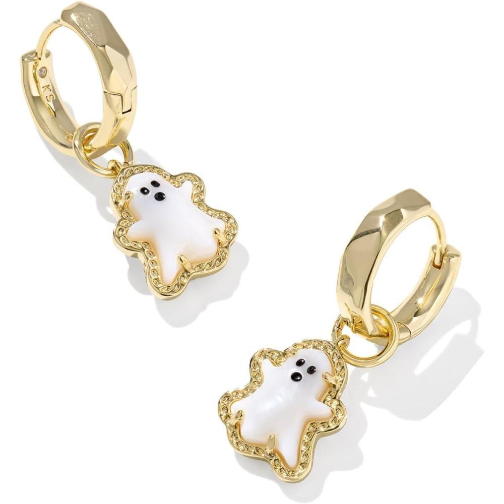 imageKendra Scott Ghost Huggie Earrings 14K GoldPlated Brass Fashion Jewelry for Women White Mother Of Pearl