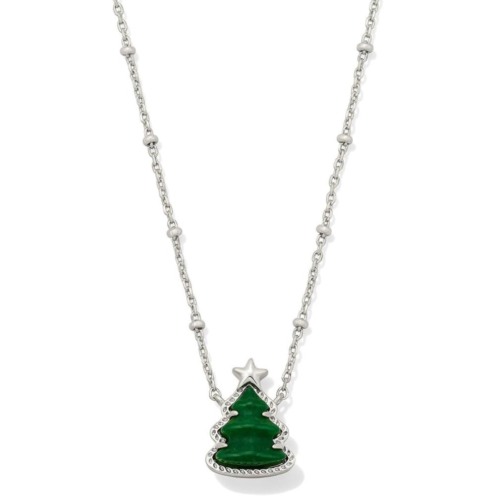 imageKendra Scott Holiday Tree Short Pendant Necklace Green Quartzite RhodiumPlated Brass Fashion Jewelry for Women