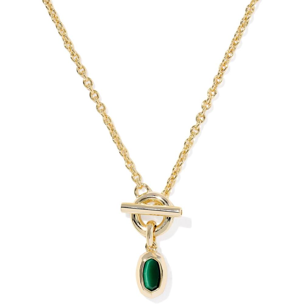 imageKendra Scott Mini Elisa Toggle Short Pendant Necklace Fashion Jewelry for WomenGOLD GREEN TIGERS EYE