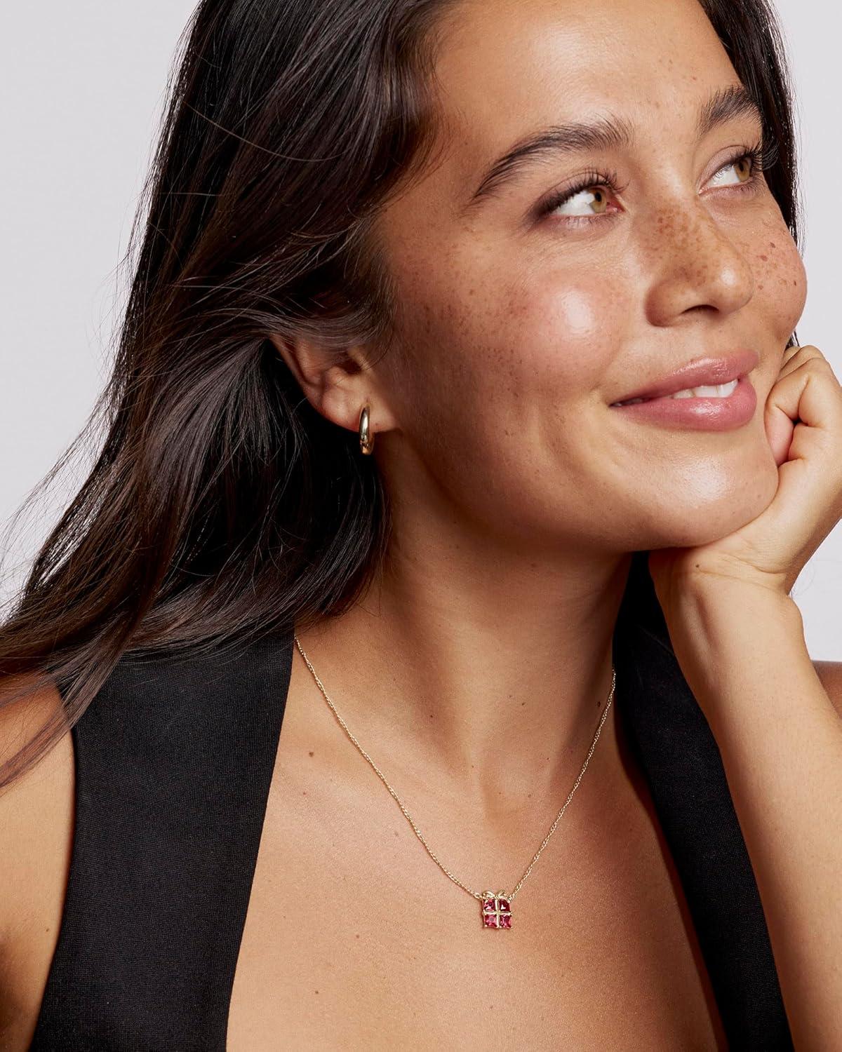 imageKendra Scott Present Short Pendant Necklace Red Crystal 14k GoldPlated Brass Fashion Jewelry for Women