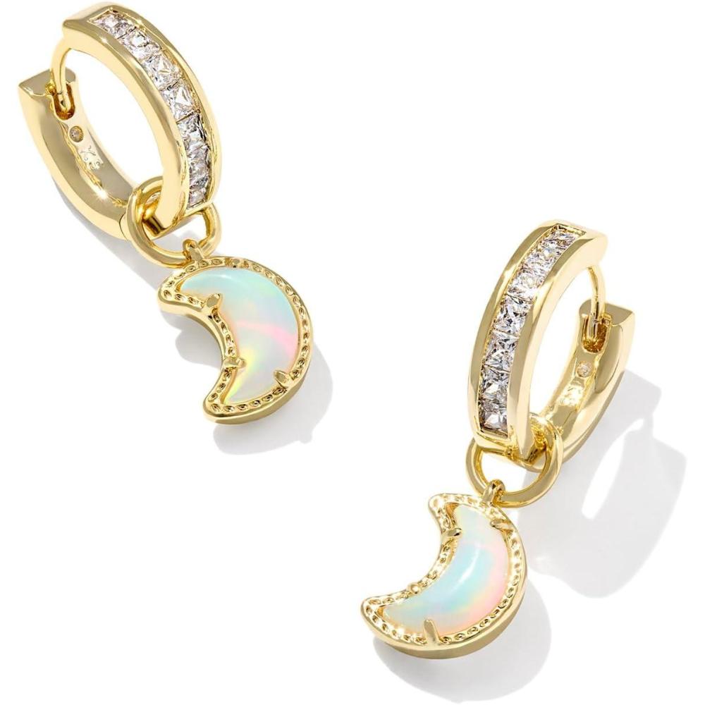 imageKendra Scott Moon Huggie Earrings 14K GoldPlated Brass Fashion Jewelry for Women White Mix