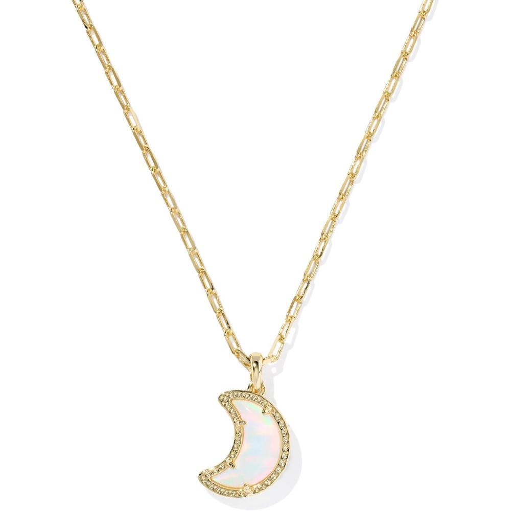 imageKendra Scott Moon Short Pendant Necklace 14K GoldPlated Brass Fashion Jewelry for Women White Opalescent Resin