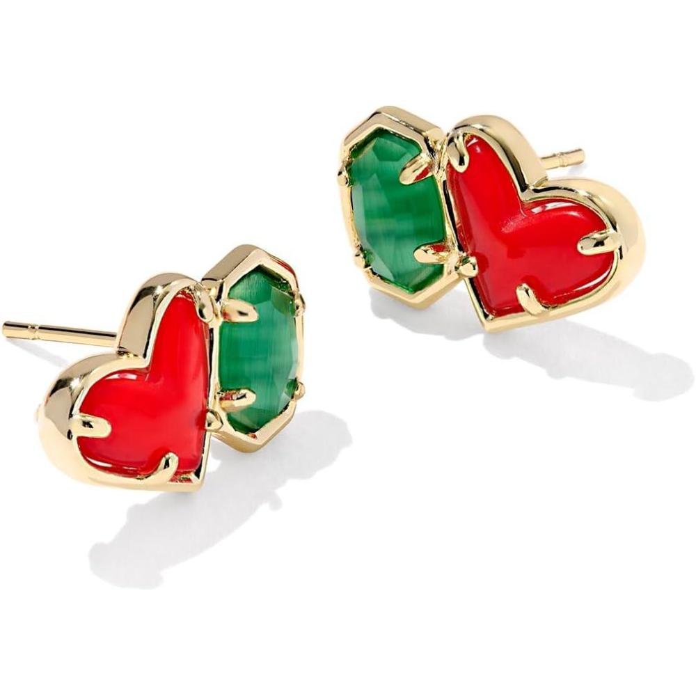 imageKendra Scott Ari Heart Emilie Stud Earrings Fashion Jewelry for WomenRED ILLUSION AND EMERALD CATS EYE