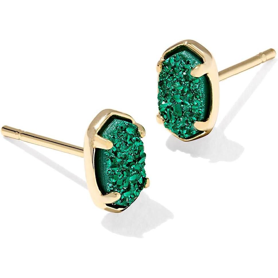 imageKendra Scott Emilie Stud Earrings in Emerald Drusy 14k Gold Plated Brass Fashion Jewelry for Women