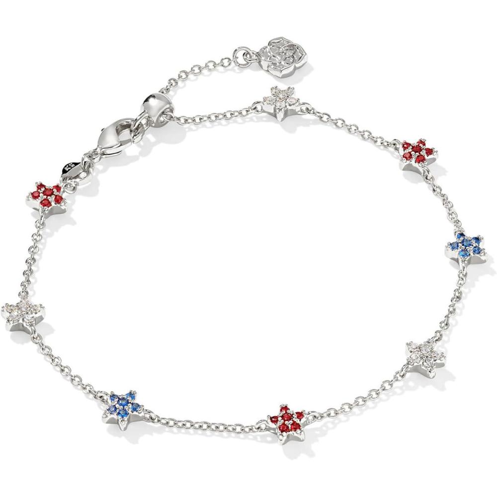 imageKendra Scott Sierra Star Crystal Delicate Chain Bracelet Fashion Jewelry for WomenRHODIUM RED WHITE BLUE MIX